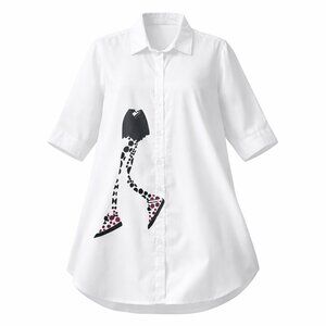 HAGARA White Button-Up Shirt Size 5 Graphic Print Pocket NWT